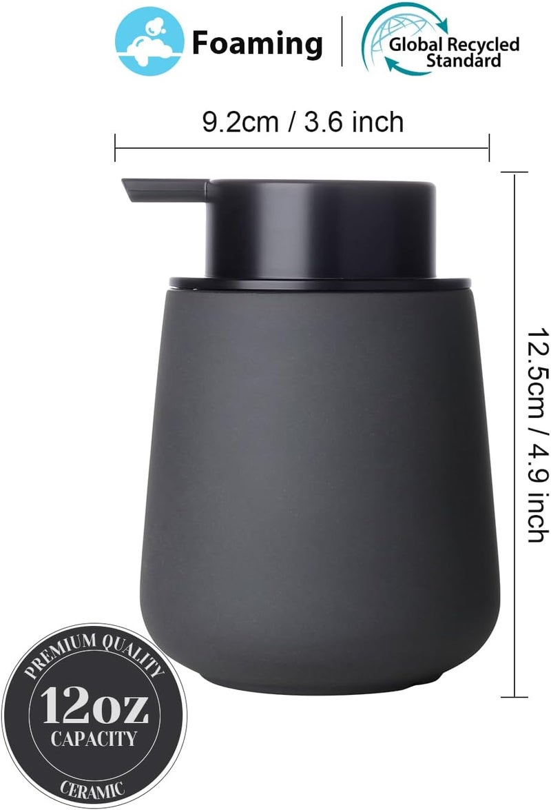 INGOFIN Ceramic Foaming Soap Dispenser - 12oz Foam Hand Soap Dispenser Bathroom, Ceramic Dish Soap Modern Dispenser with Pump for Kitchen, Matte Grey - Image 2